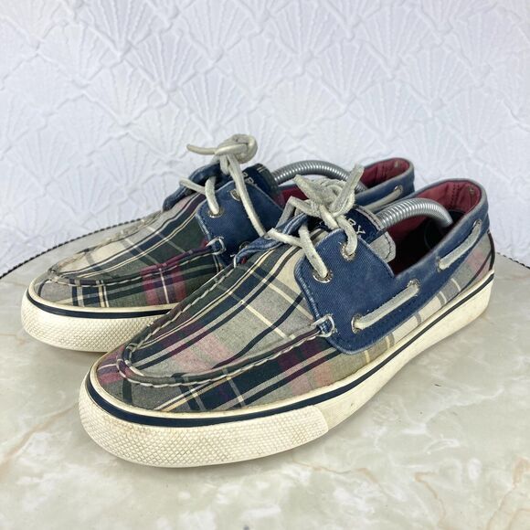 Sperry Shoes Womens 7.5 Blue Plaid Bahama II Kick Back Nautical Slip On Loafers - Picture 5 of 12